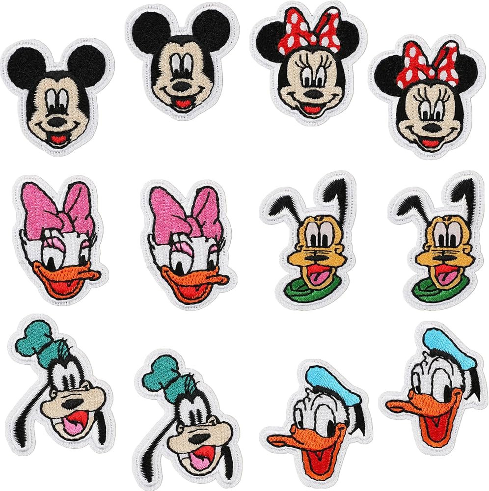 12Pcs Mini Set Mickey Iron On Patches for Clothing Minnie Mouse Sew On/Iron On Embroidered Patch ... | Amazon (US)