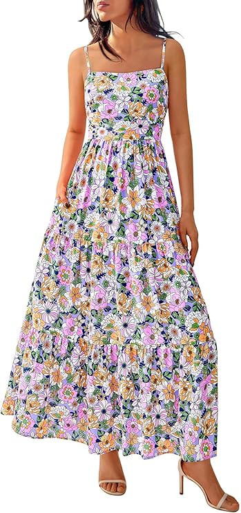 NOLLSOM Women's Summer Dress 2025 Casual Floral Boho Maxi Dresses Sleeveless Spaghetti Strap Long... | Amazon (US)