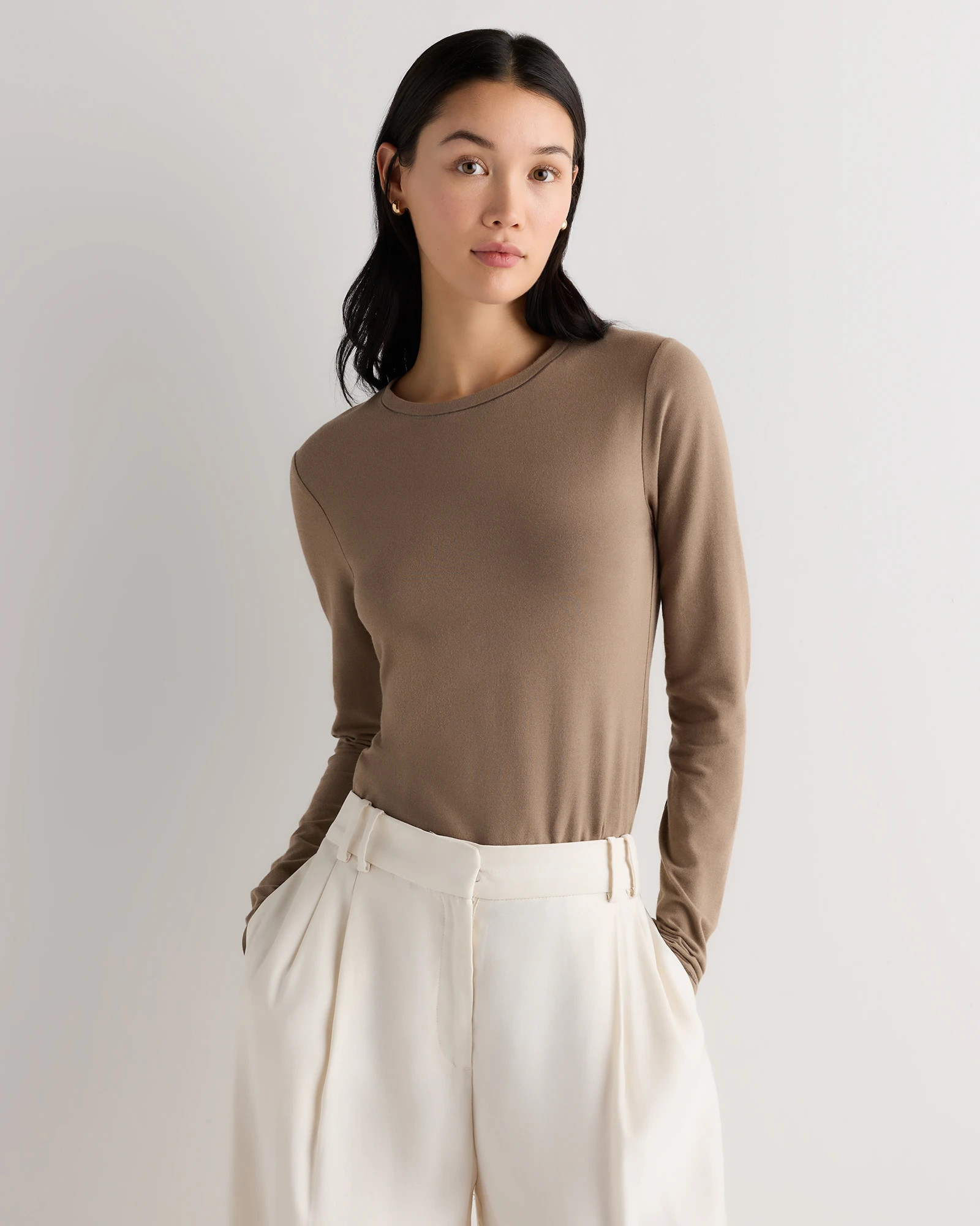 Quince | Women's Stretch Cotton Jersey Fitted Long Sleeve T-Shirt in Black, Size Large, Organic Cotton | Quince