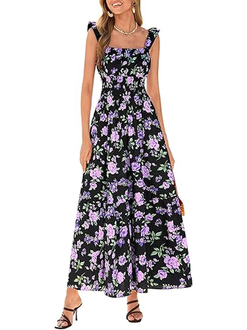 PRETTYGARDEN Floral Dress for Women Summer Boho Maxi Sundresses Smocked Long Flowy Spring Beach W... | Walmart (US)