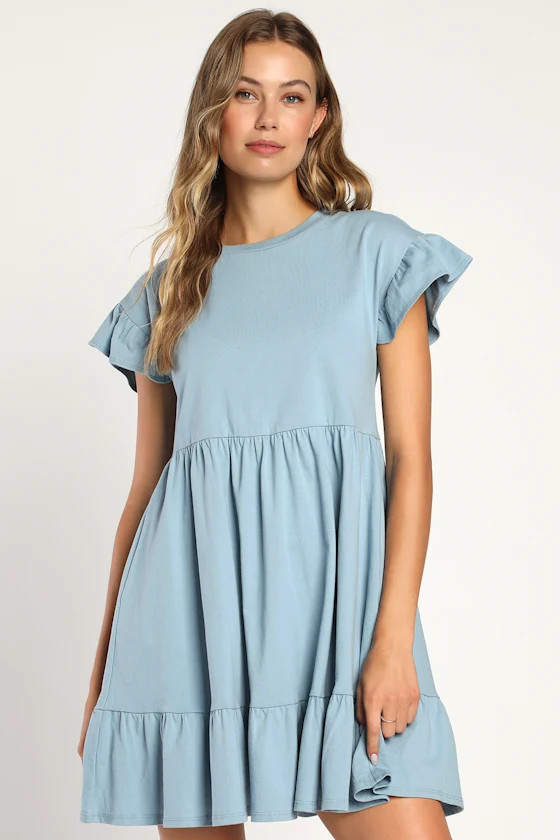 Sweetest Style Dusty Blue Tiered Babydoll Dress | Lulus (US)