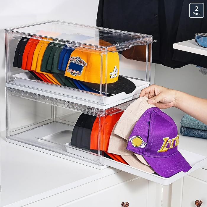 Vtopmart 2 Pack Hat Organizer for Baseball Caps, Clear Hats Holder Box with Drawer, Large Cap Sto... | Amazon (US)