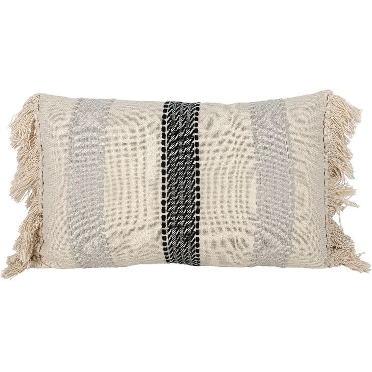 14X22 Inch Hand Woven Stripe Pillow Gray Cotton With Polyester Fill by Foreside Home & Garden | Target