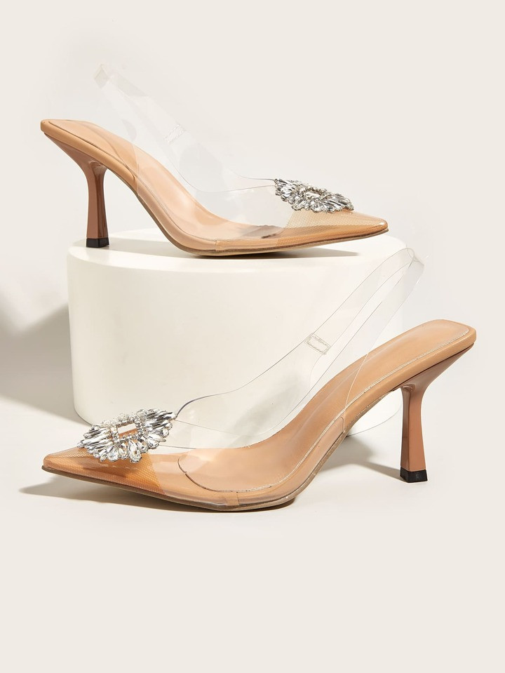 Rhinestone Decor Point Toe Stiletto Heeled Slingback Pumps | SHEIN