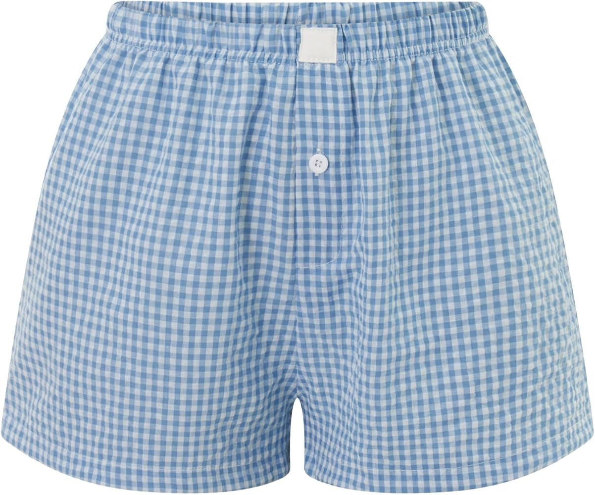 Womens Y2k Cute Plaid Striped Print Pajama Boxer Shorts Gingham Lounge PJ Bottoms Shorts Checkere... | Amazon (US)