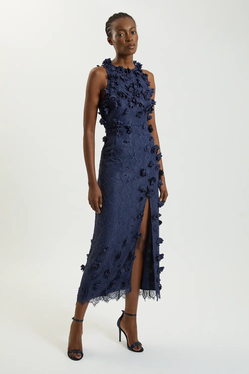 Petal Applique Lace Woven Midi Dress | Karen Millen