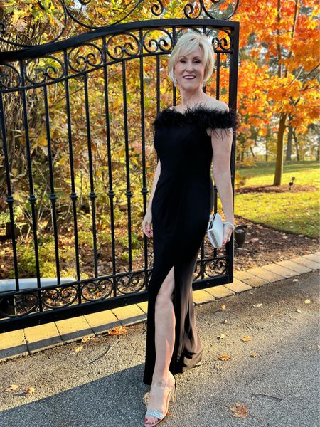 Dazzle them this Christmas in this fabulous feather black holiday party gown that would also be smashing for New Year’s or as a mother of the bride or winter wedding guest dress! It can be worn off the shoulder as shown or with straps up.

#LTKwedding #LTKHoliday #LTKSeasonal