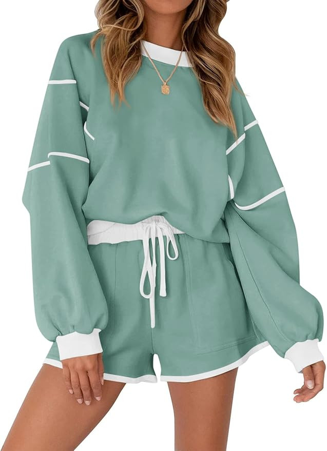 Yousify Womens Sweatsuits 2 Piece Outfits Oversized Crewneck Sweatshirts High Waisted Casual Shor... | Amazon (US)