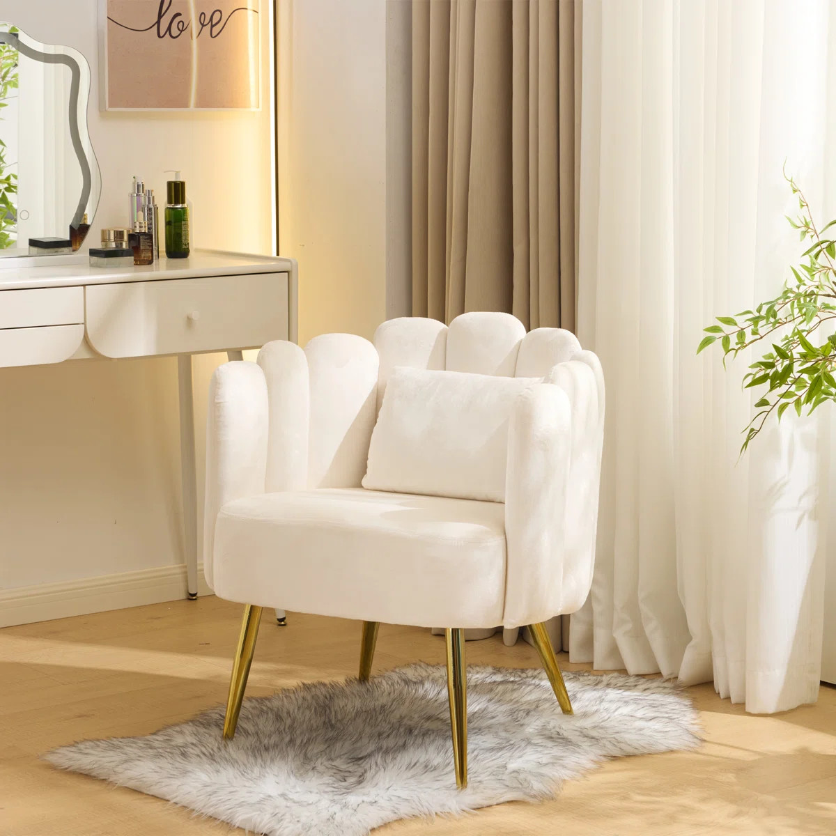 Modern Upholstered Velvet Accent Chair With Golden Metal Legs For Living Room Bedroom Home Office... | Wayfair North America