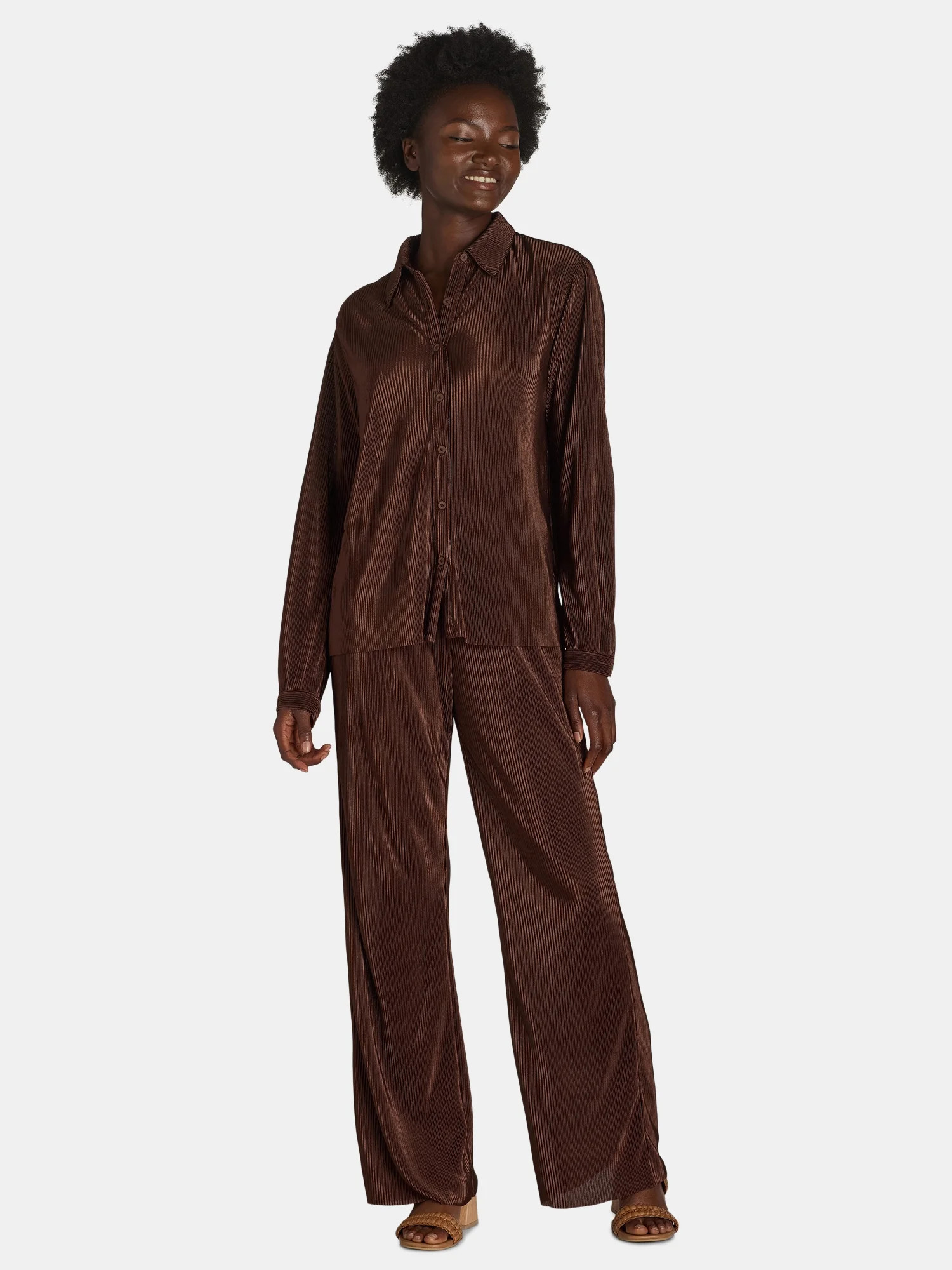 Nine.Eight Women's and Women's Plus Plisse Pleat Shirt and Pants Set, 2-Piece, Sizes XS-4X | Walmart (US)