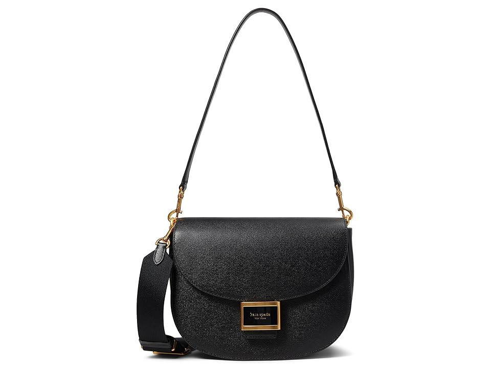 Kate Spade New York Katy Textured Leather Convertible Saddle Bag (Black) Cross Body Handbags | Zappos