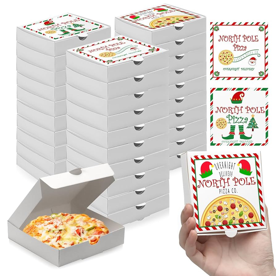 WANGDEFA 50 Set Mini Pizza Boxes - Red &amp; White, 3.54 x 3.54 x 0.78 inches, Three Sticker Styles f... | Amazon (US)