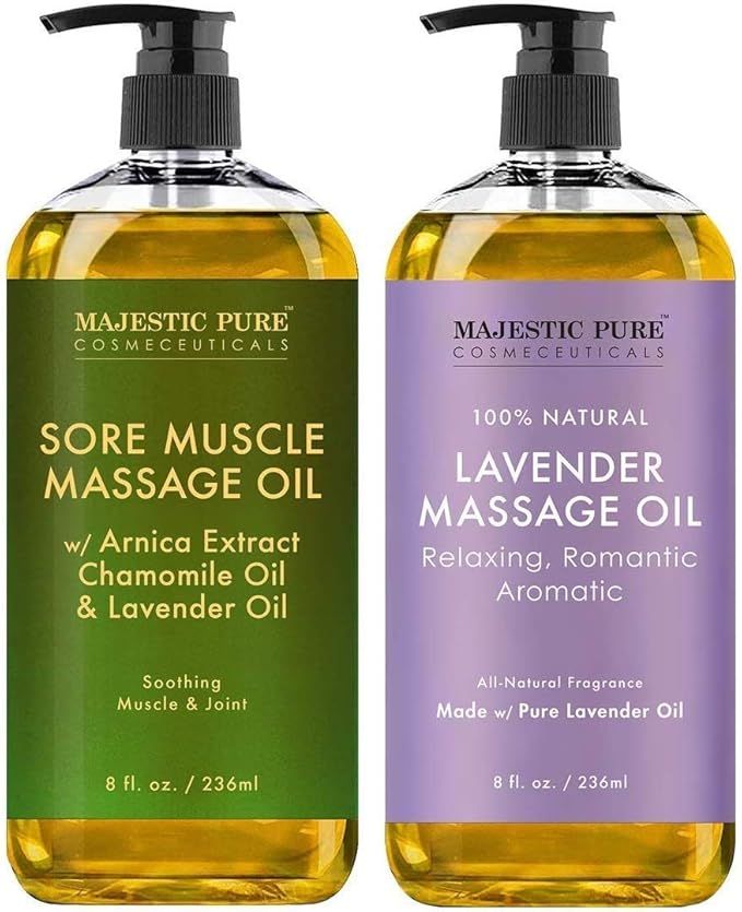 Majestic Pure Lavender Massage Oil and Sore Muscle Massage Oil Bundle - Relaxation Package - 8 fl... | Amazon (US)