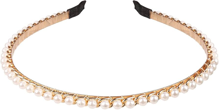 YARN & INK Cute Thin Pearl Headbands for Women Girls Non Slip Fashion Beaded Metal Pearl Vintage ... | Amazon (US)
