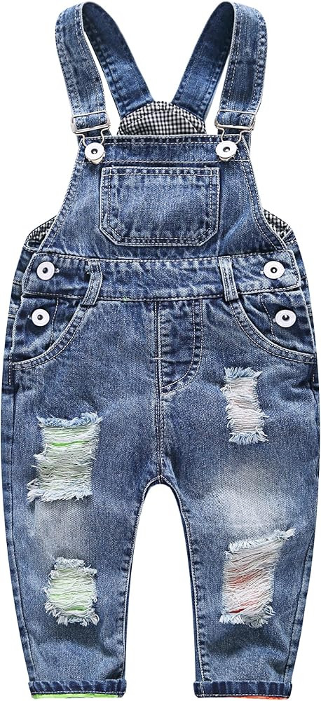 KIDSCOOL SPACE Baby Boy Girl Jean Overalls,Toddler Ripped Denim Cute Workwear | Amazon (US)