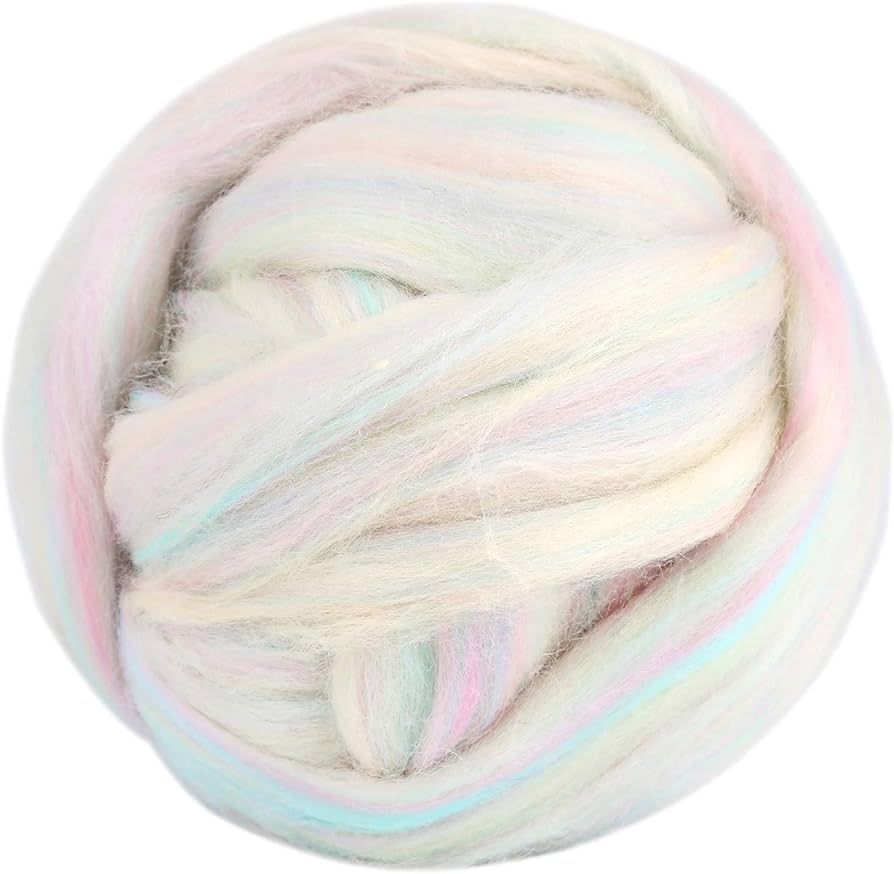 3.53oz Wool Roving Yarn, Fiber Roving Wool Top, Wool Felting Supplies, Pure Wool, Chunky Yarn, Sp... | Amazon (US)