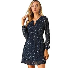 Allegra K Women's Choker V Neck Vintage Flared Gilding Metallic Shiny Star A-Line Dress | Amazon (US)