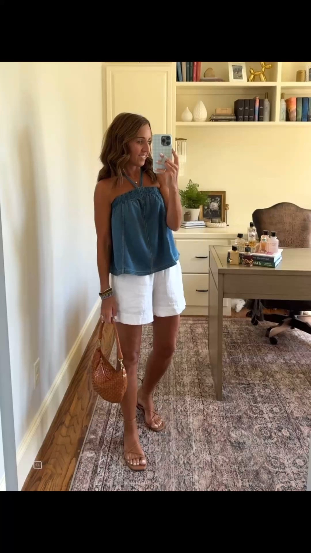 White linen shorts with chambray halter top. 
Both XS.

#LTKootd #LTKSeasonal #LTKOver40