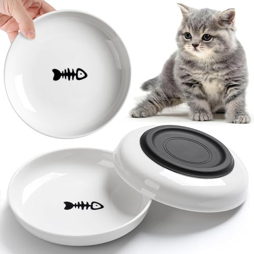 WROSWT No Spill Cat Bowls,Cat Food Bowl,Anti Whisker Fatigue Healthy Ceramic Cats Dishes Set for Indoor Cats,Shallow Wide Kitten Plates for Food and Water,Non-Slip Silicone Bottom,3 Pack | Amazon (US)