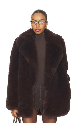 by Marianna Gamine Faux Fur Jacket in Dark Brown | Revolve Clothing (Global)