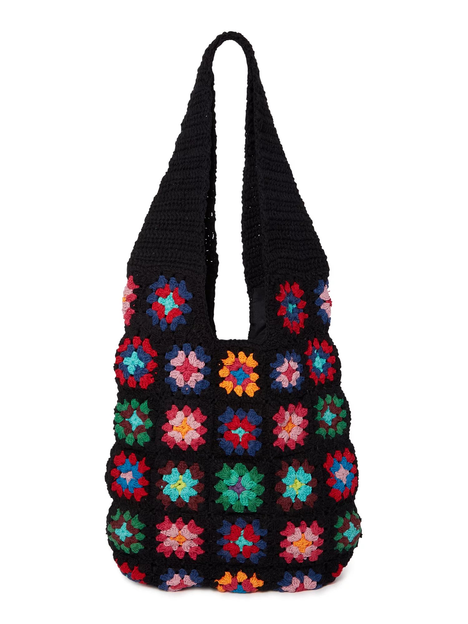 No Boundaries Women's Festival Crochet Tote Bag Black Granny | Walmart (US)