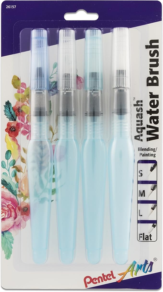 Pentel Arts Aquash Water Brush Assorted Tips, 4 Pack Carded (FRHBP4M) , White | Amazon (US)