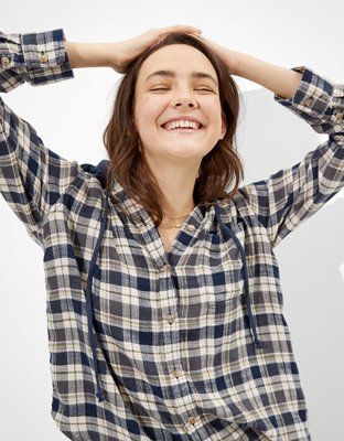 AE Oversized Hooded Flannel Shirt | American Eagle Outfitters (US & CA)