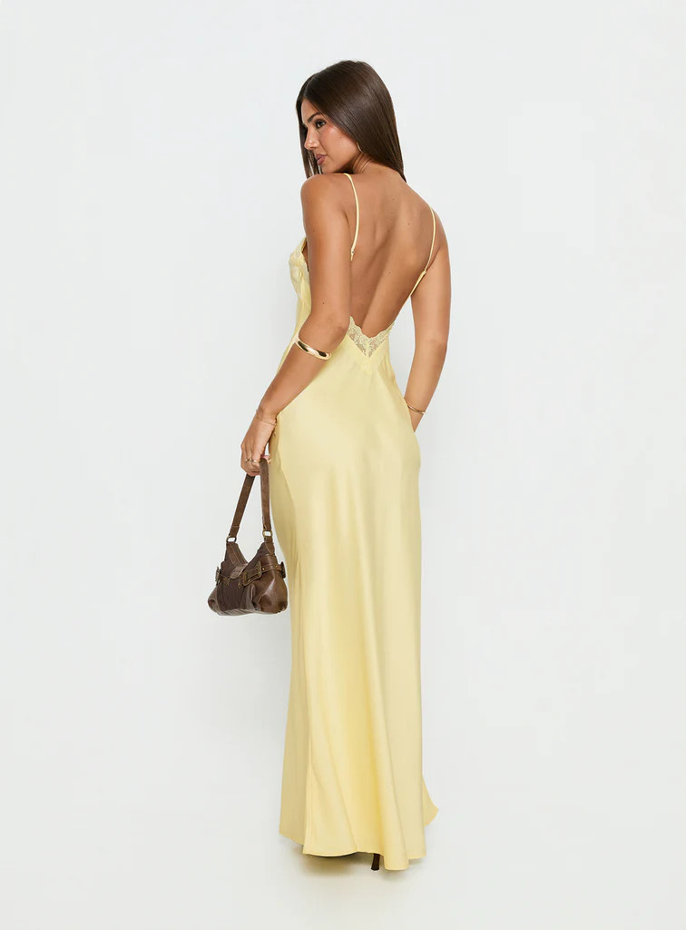 Flip A Switch Satin Lace Slip Maxi Dress Butter | Princess Polly US