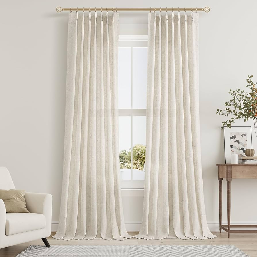 Cream Beige Pinch Pleat Linen Curtains 102 Inch Length 2 Panels Set for Bedroom Dining Room Semi ... | Amazon (US)