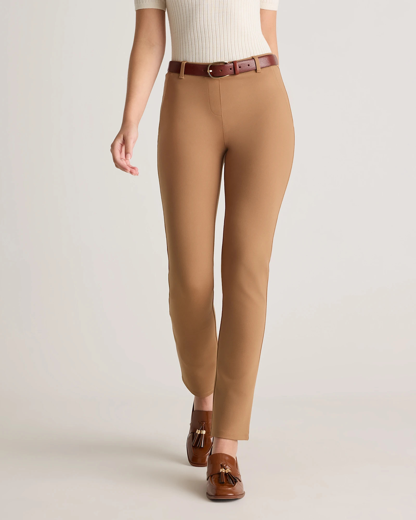 Ultra-Stretch Ponte Straight Leg Pants in Roasted Pecan | Quince