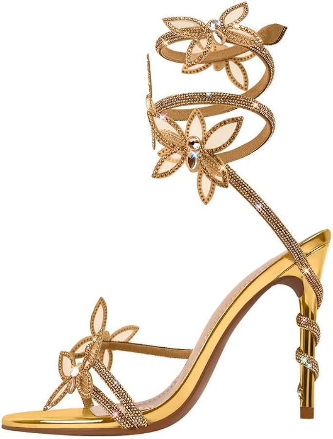 sexytag Diamante Heels Butterfly Wrap Around Strap Fantasy Rhinestone Sparkly Stiletto Heel Sanda... | Amazon (US)