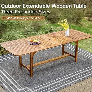 Amazon.com: PHI VILLA Outdoor Acacia Wood Dining Table for 6-8, Large Extendable Rectangular Teak Table with Umbrella Hole, Farmhouse Outside Furniture for Patio, Deck, Porch, Yard : Patio, Lawn & Garden | Amazon (US)