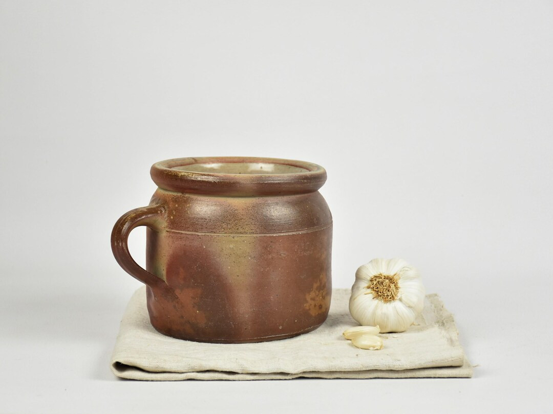 French Stoneware Confit Pot Brown : Antique Crock Pottery - Kitchen Utensil Holder - Flower Vase ... | Etsy (US)