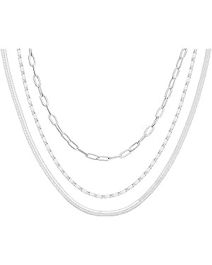 PAVOI 14K Gold Plated Dainty Layering Necklaces for Women | Snake Chain, Curb Link, Paperclip Lay... | Amazon (US)