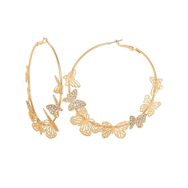 Jessica Simpson Gold Tone Fashion Metal Butterfly Hoop Earring | Walmart (US)