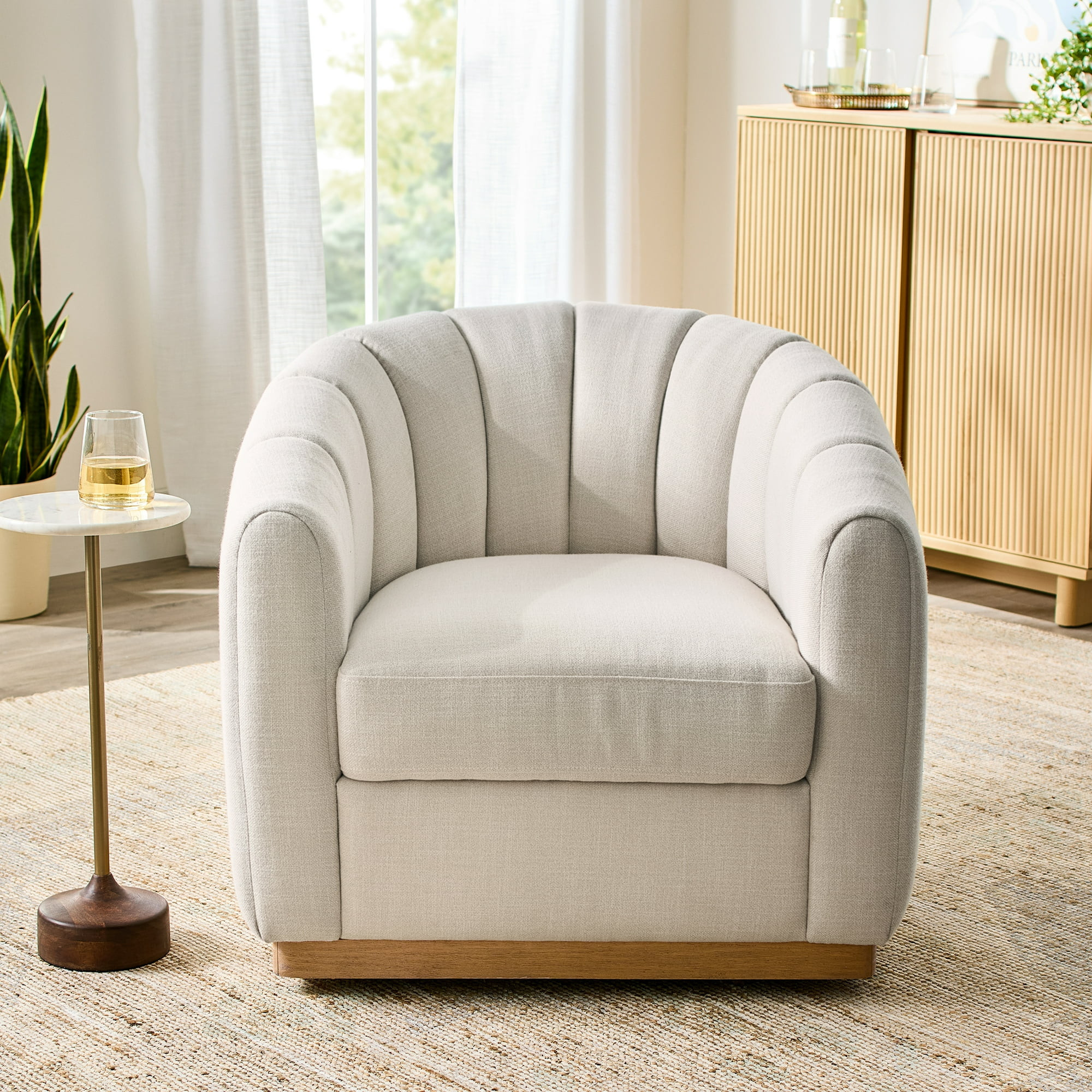 Better Homes & Gardens Lillian Accent Swivel Chair, Cream Linen | Walmart (US)
