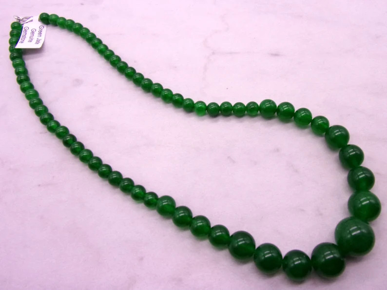 Graduated Genuine Jade Necklace on Stainless Steel, 6mm-14mm Green Jade Bead Necklace, Handcrafte... | Etsy (Global)