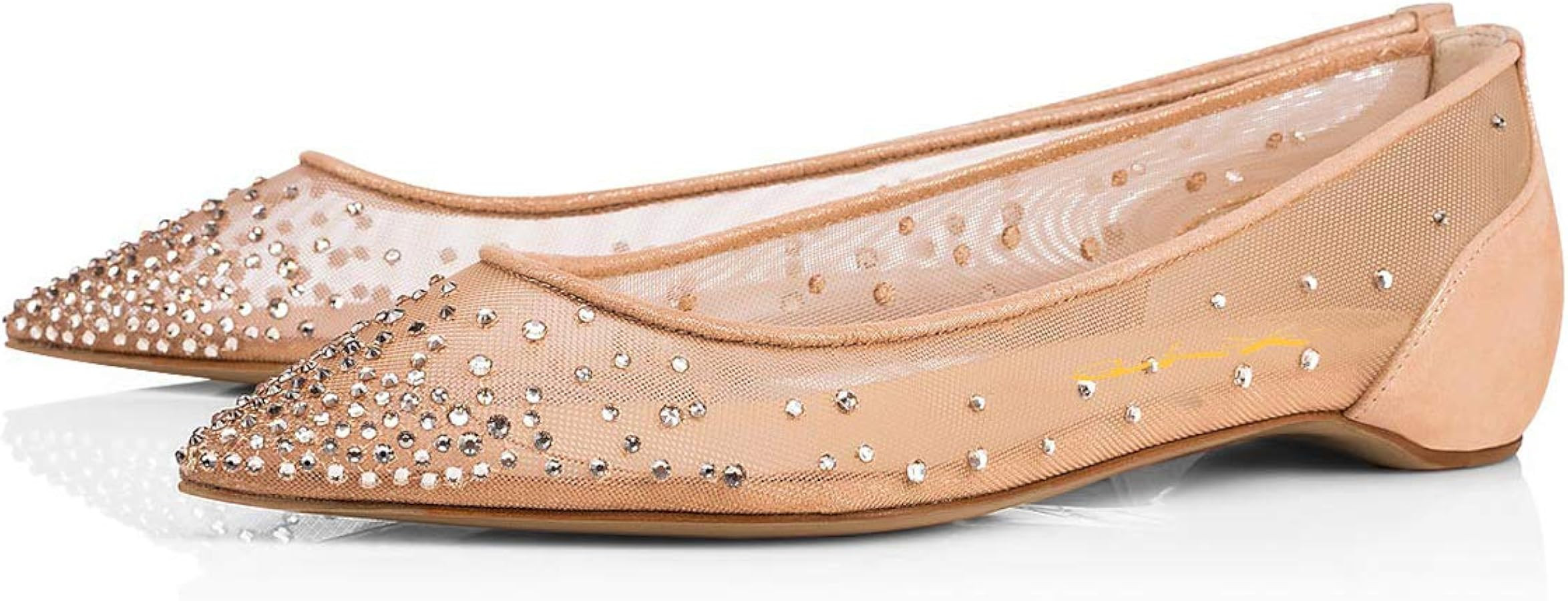 XYD Women Rhinestones Studded Ballet Flats Mesh Rivets Hidden Heels Slip On Pointed Toe Evening D... | Amazon (US)