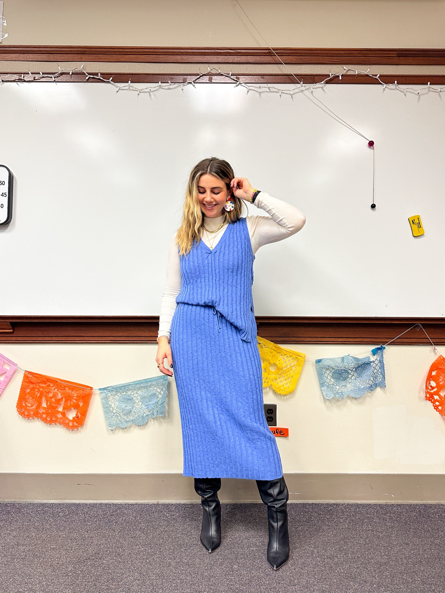 Wearing a small in the Veda Free People Sweater Skirt set, fit is tts! Super comfy and can be styled so many ways

#LTKworkwear #LTKSeasonal #LTKfindsunder100