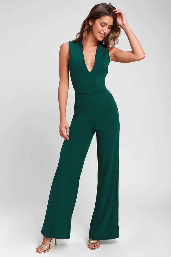 Thinking Out Loud Hunter Green Backless Jumpsuit | Lulus
