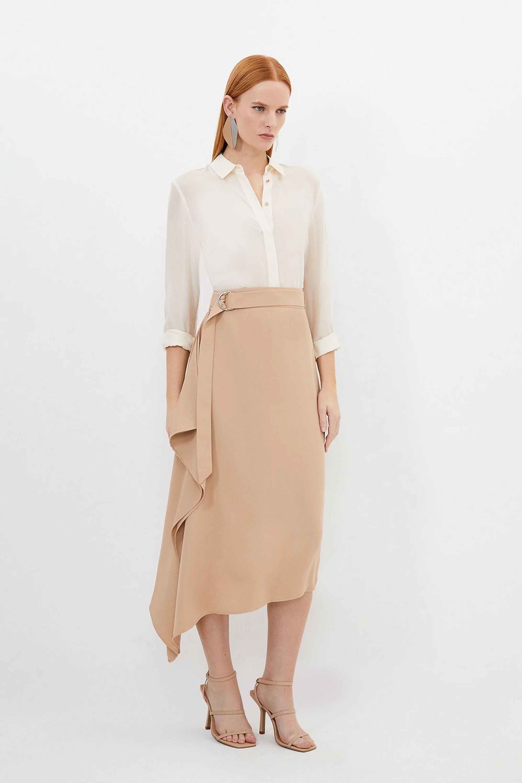 Soft Tailored Belted Draped Midi Skirt | Karen Millen US