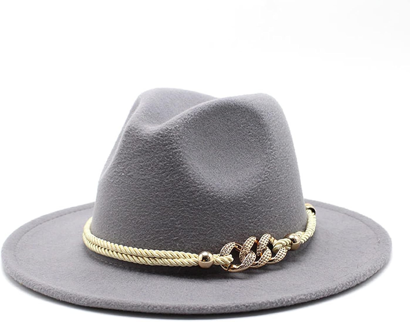 Gossifan Lady Fashion Wide Brim Felt Fedora Panama Hat with Ring Belt | Amazon (US)