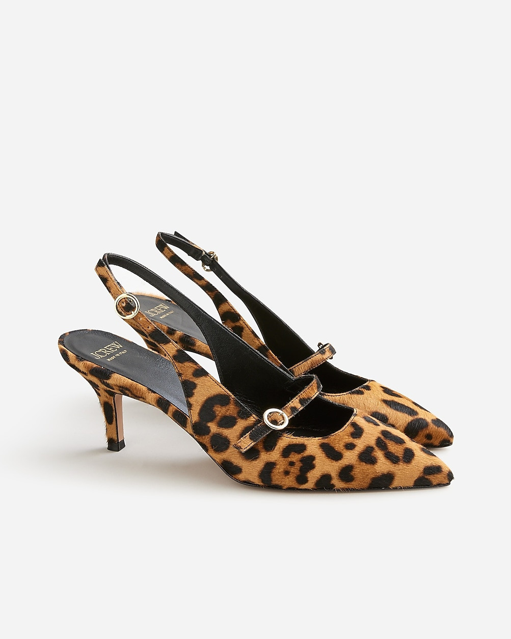 Made-in-Italy Colette buckle slingback pumps in leopard-print calf hair | J. Crew US
