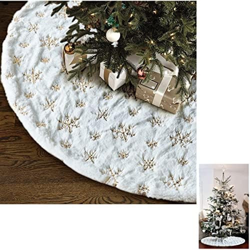 Aophire Christmas Tree Skirt,48 Inch White and Gold Tree Skirt,White Faux Fur with Gold Sequins Snow | Amazon (US)