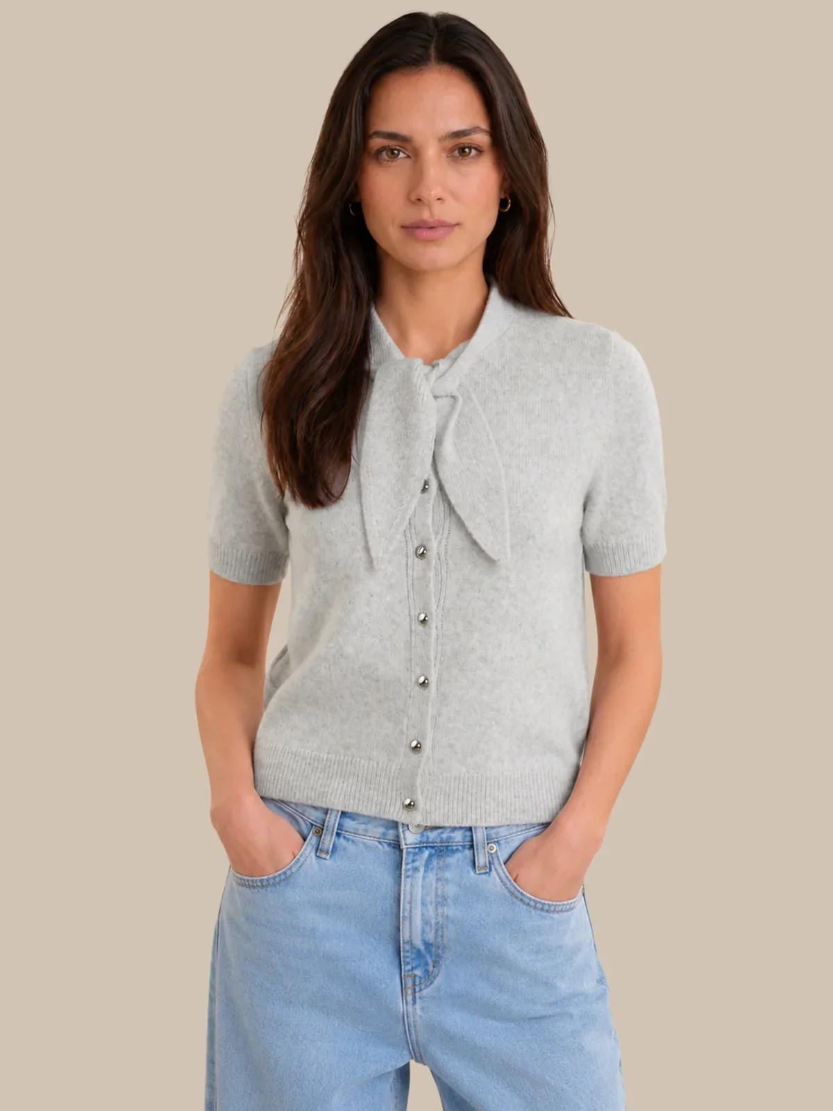 89th & Madison Tie Neck Short Sleeve Cardigan | 89th + Madison