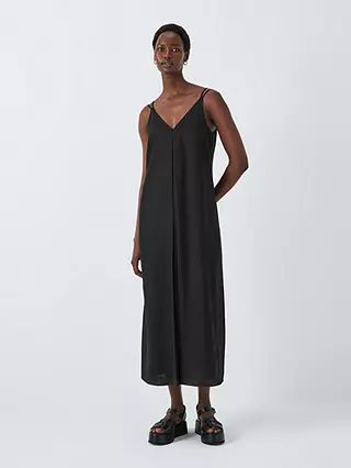 John Lewis V-Neck Linen Blend Dress, Black | John Lewis (UK)