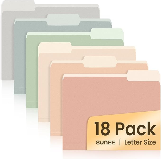 SUNEE File Folders, 18 Pack Manilla Folders 8.5 x 11, Colored Folder Office Organization Home Sch... | Amazon (US)