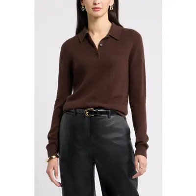 Nordstrom Cashmere Polo Sweater in Grey Silk Heather at Nordstrom, Size Medium | Nordstrom