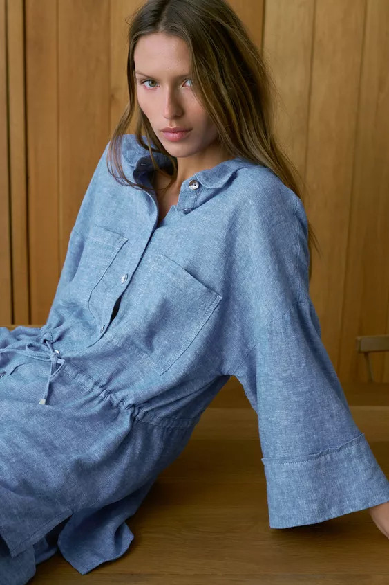 LINEN BLEND SAFARI SHIRT SET | Zara UK