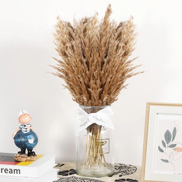 30 Stems Pampas Grass, Artificial Stem Natural and Brown | Wayfair North America